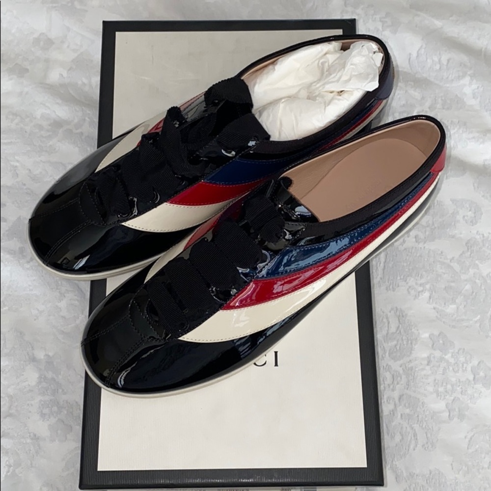 Gucci Men’s Patent Leather Falacer Sneakers - Picture 3 of 6